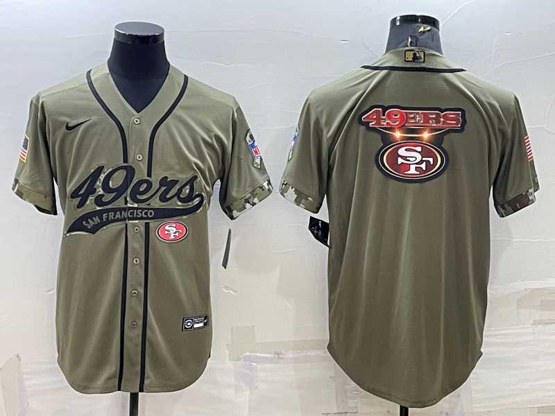 Mens San Francisco 49ers Olive Salute to Service Team Big Logo Cool Base Stitched Baseball Jersey